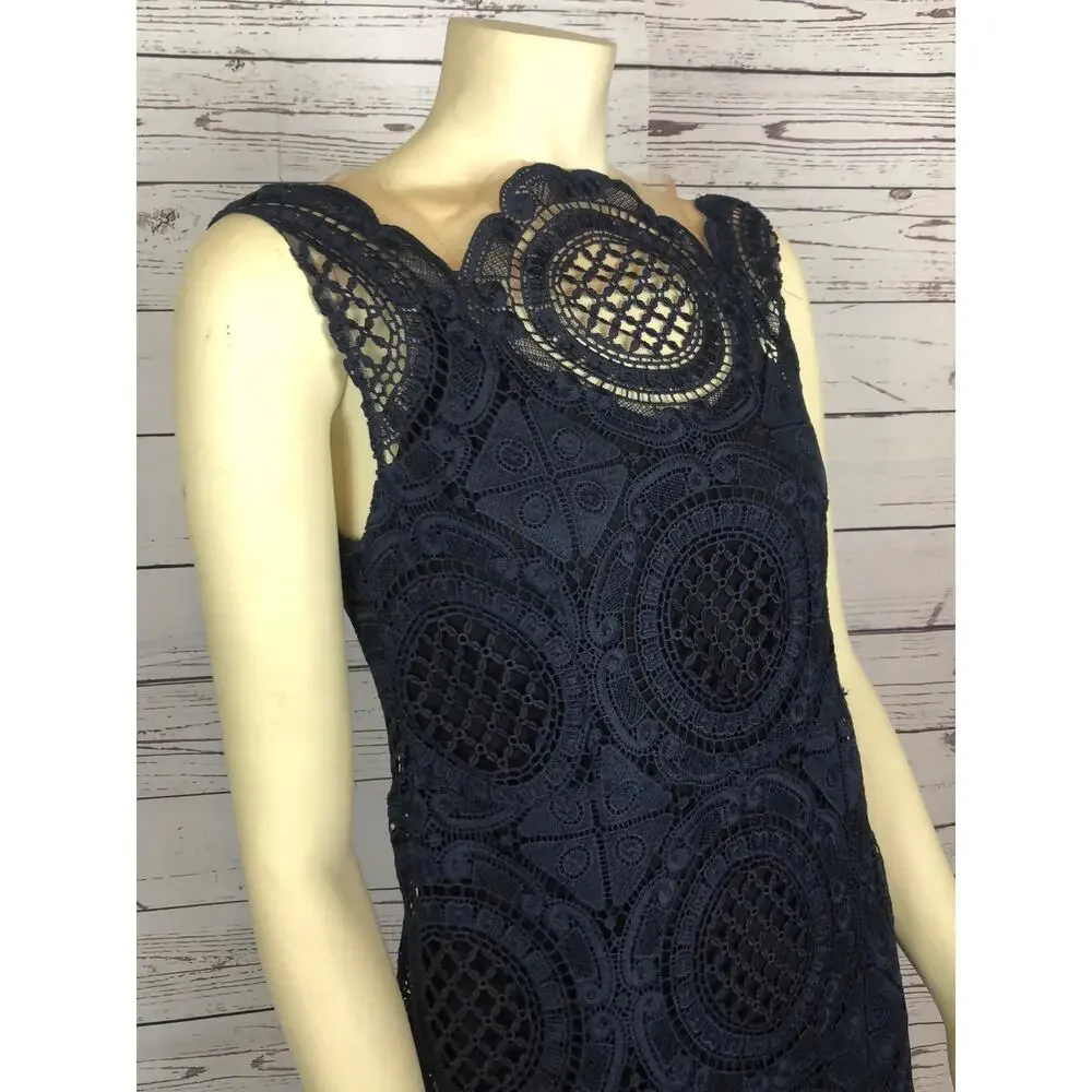 Tracy Reese Navy Surplice sleevless scalloped Lace Embroidered Dress size 4